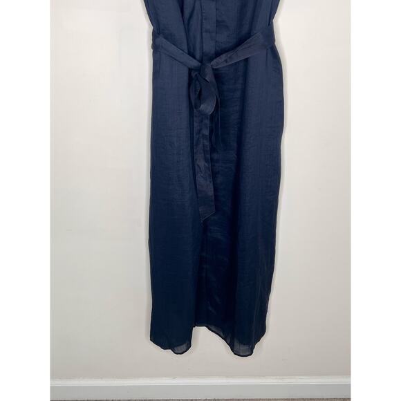 Frame Gillian Puff Sleeve Tie Waist Shirt Midi Dress Navy Women's Size XL NWT - Picture 5 of 13